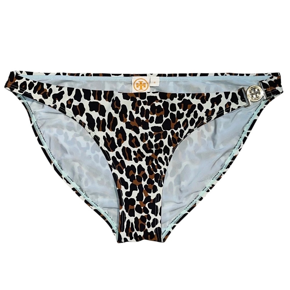 Tory Burch‎ Leopard Print Bikini Bottom Gold Logo Hardware Animal Print Small